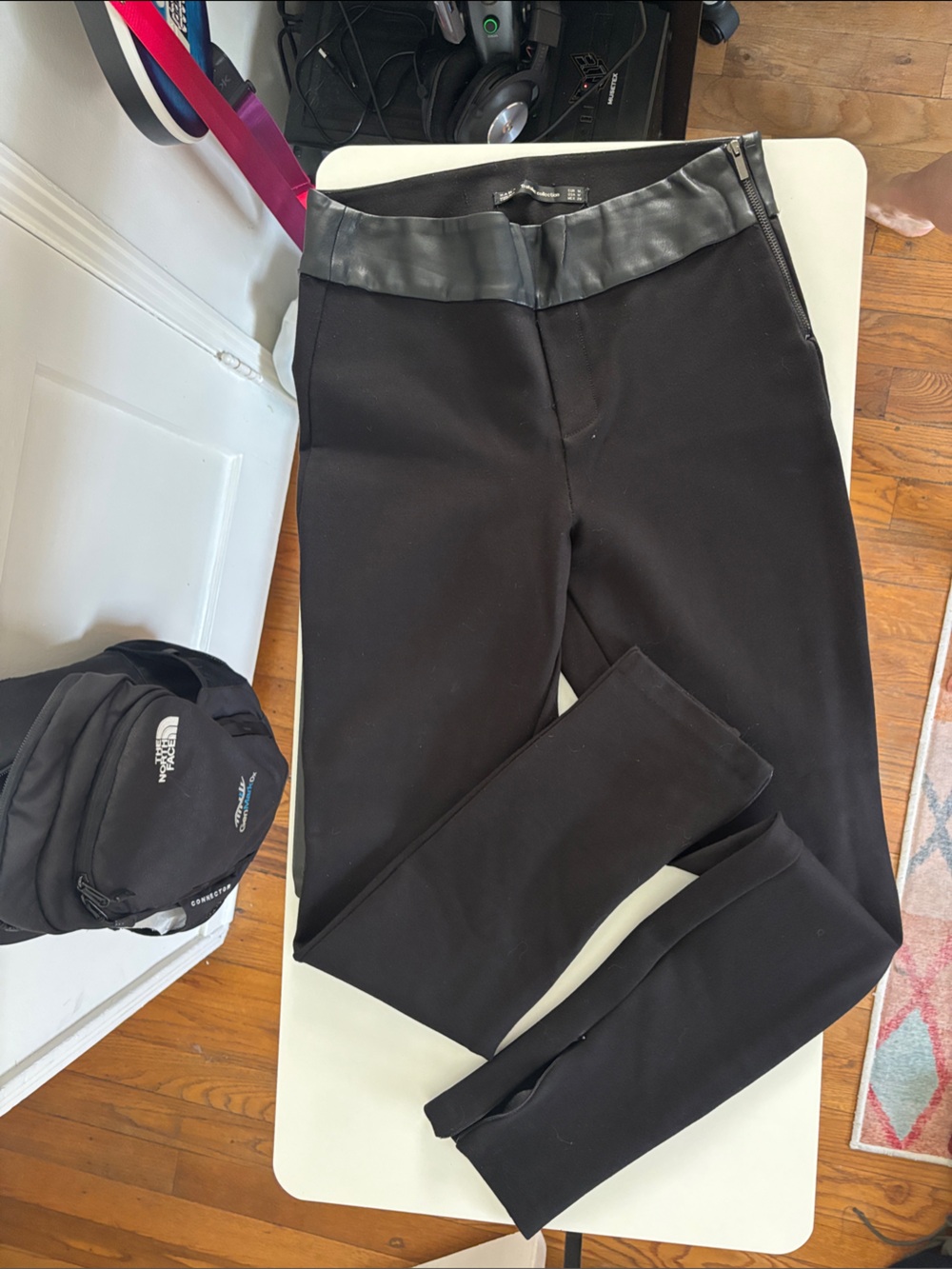 Zara Black Faux Leather Trim Leggings